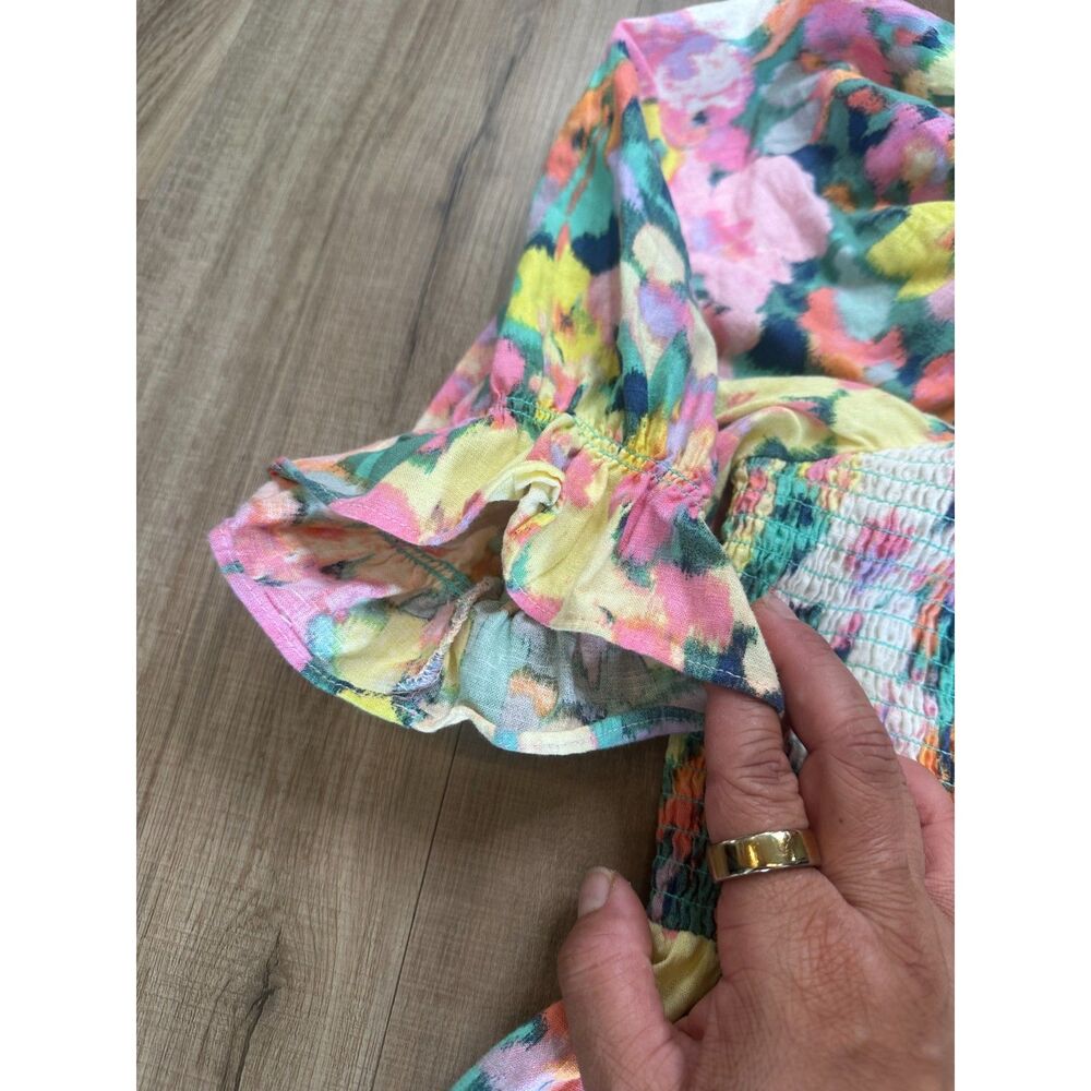 Gap Womens Medium Puff Sleeve Linen-Blend Colorful Floral Mini Dress - Picture 6 of 11